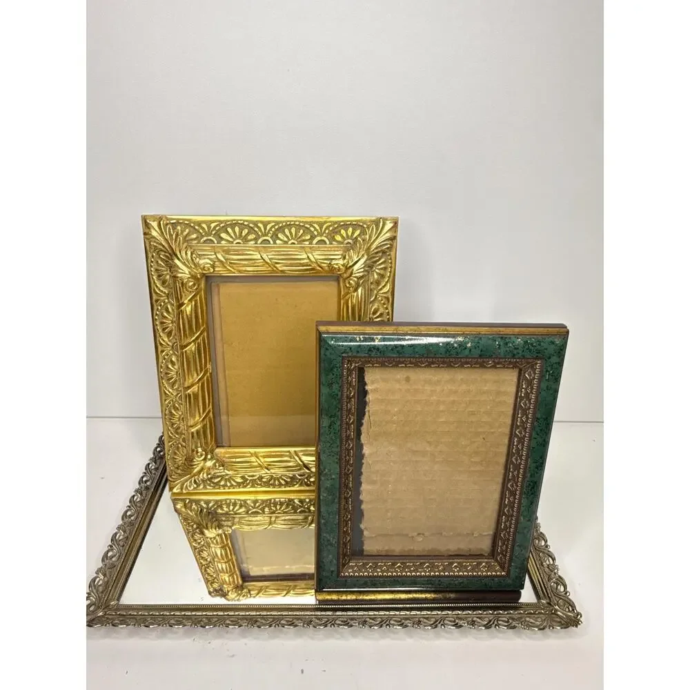 Set of two ornate vintage gold and green frames